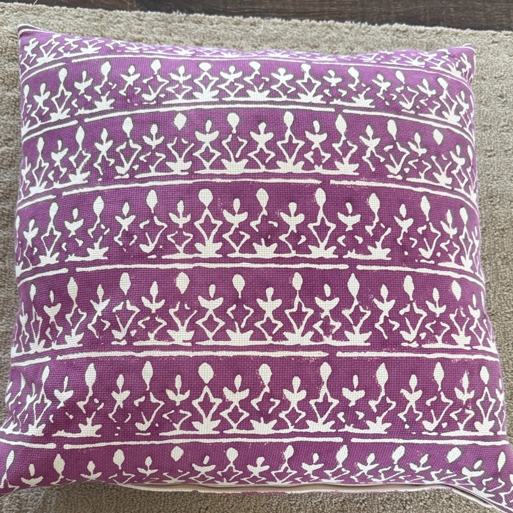 John Robshaw Purple and White Block-Print Accent Pillow